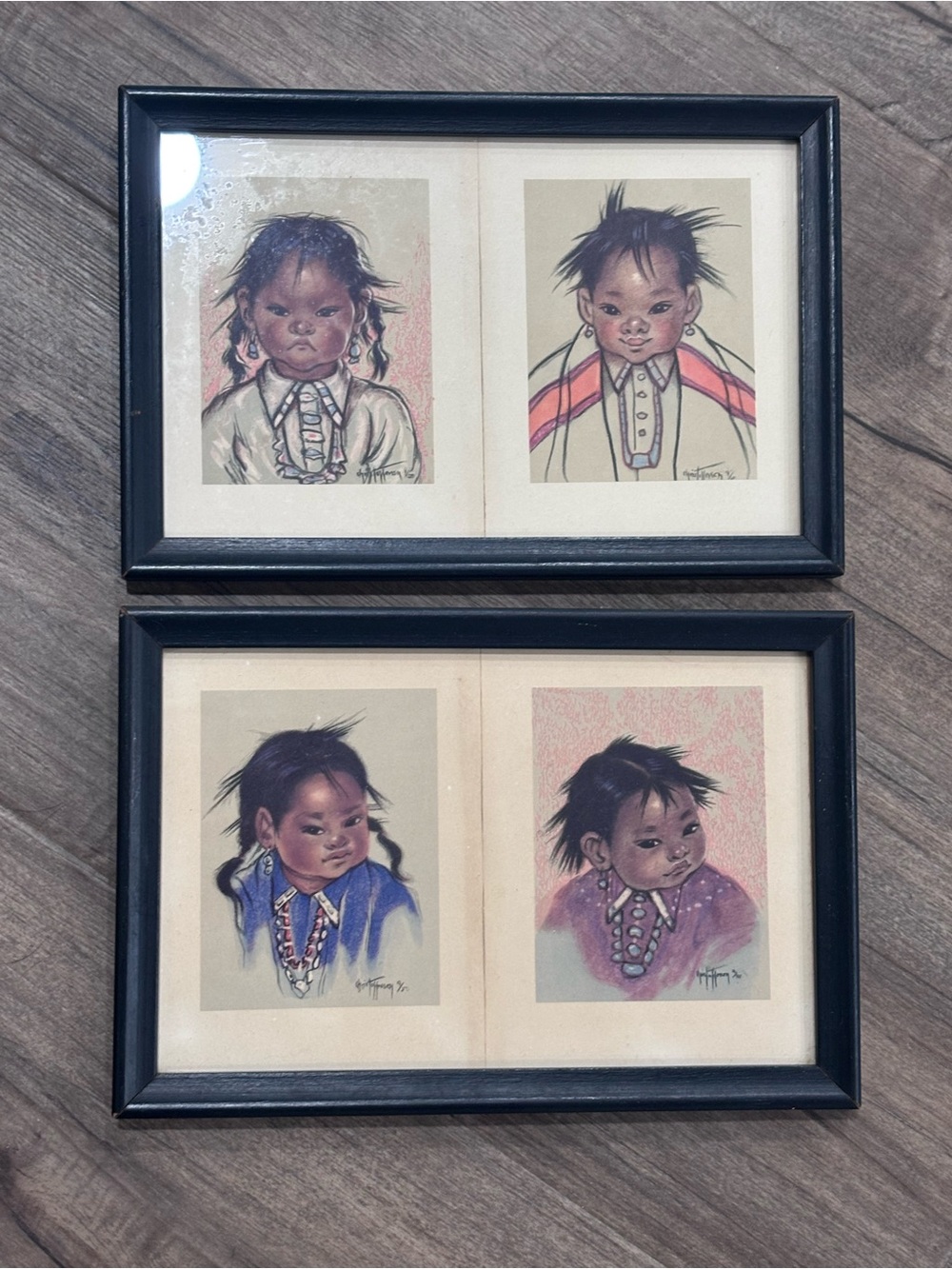 Vintage Framed Art Prints Of Native American Children By Greta Christoffersen